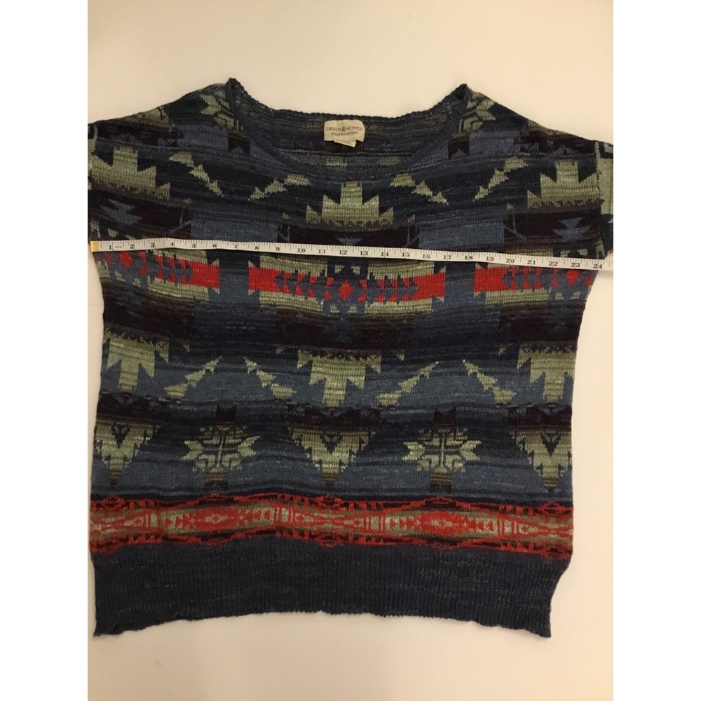 Denim & Supply Ralph Lauren Blue Aztec Scoop Neck Top Sweater Sz M - Picture 5 of 9